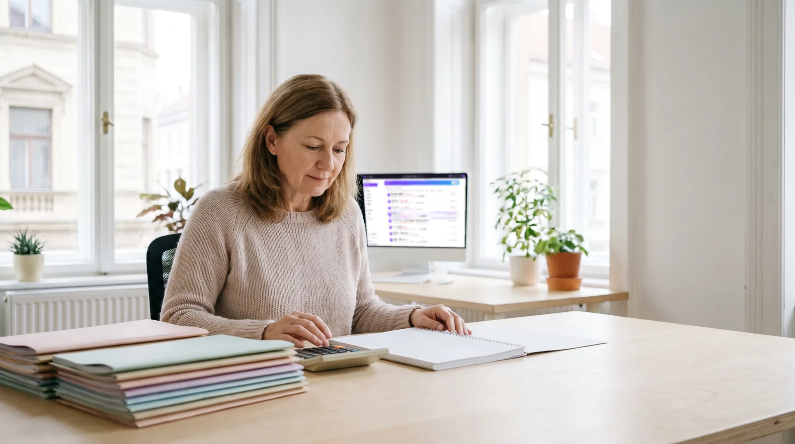Könyvelő az íróasztalánál, a monitorján a Quilly Cégek nézete