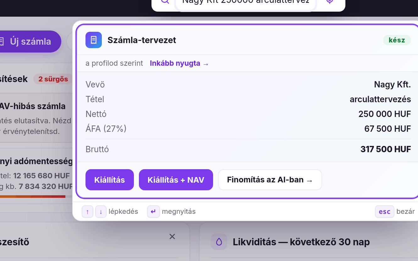 A számla-tervezet kártya közelről.
