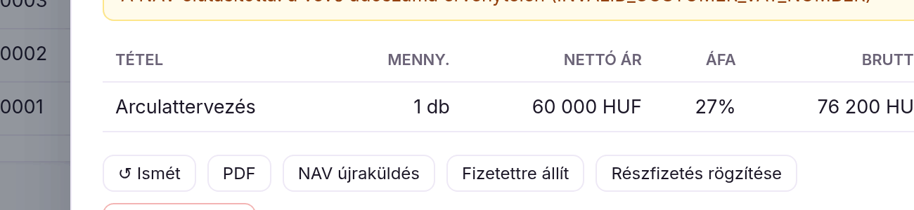A NAV hibaüzenete és a műveleti gombok közelről.